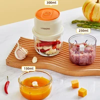 MODONG Home Meat Grinder 1200mAh Battery Chopper Portable 300ML/250ML/150ML Rechargeable Small Ginger Garlic Chopper Glass Bowl 2