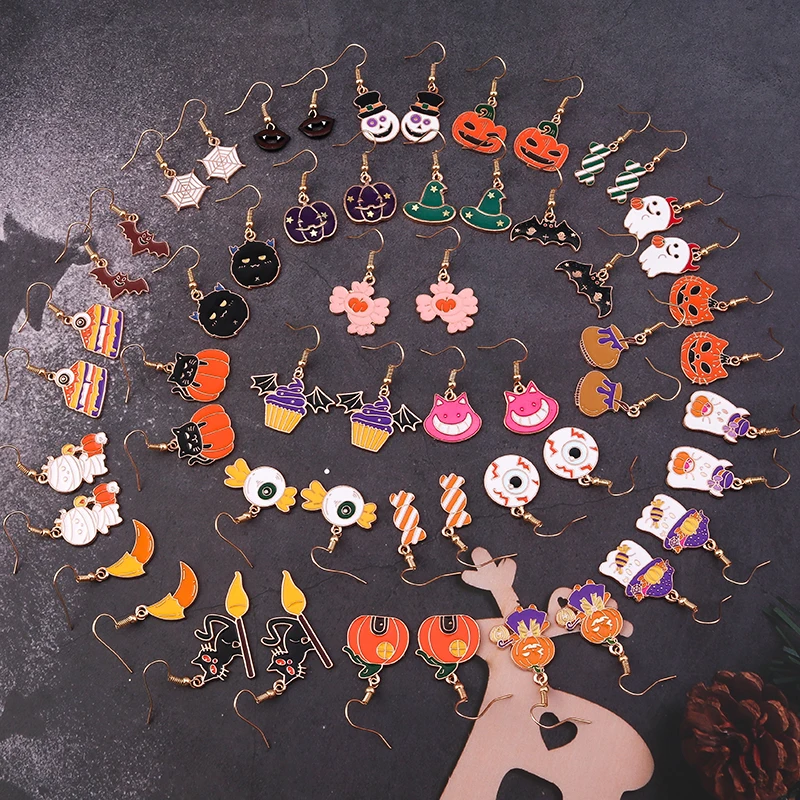 Aihua Mode Halloween Ohrringe Emaille Geist Kürbis Skelett Mumie Fledermaus Tropfen Ohrringe für Frauen Halloween Nacht Party Schmuck
