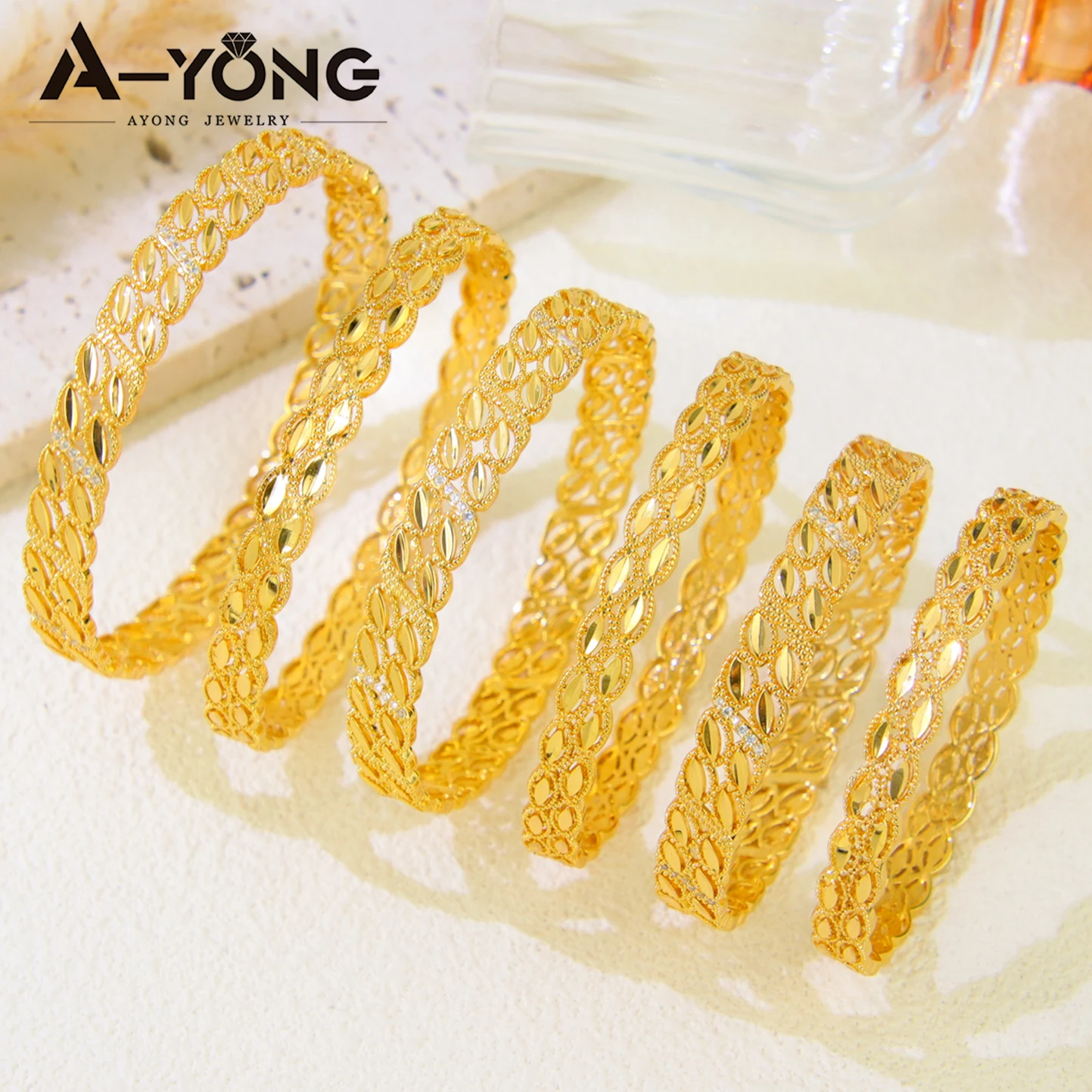 Luxus Arabisch Vergoldet Armband 21k Gold Farbe Italienische Elegante Manschette Armreifen Dubai Islamischen Frauen Hochzeit Party Ramadan Schmuck – Detail 4