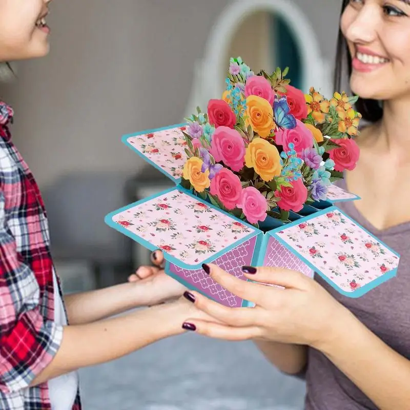 Greeting Cards Paper Pop Up Flowers Greeting Card Colored Rose 3D Pop-up Stereo Creative Mother's Day Cards Wedding Decoration Anniversary Gift