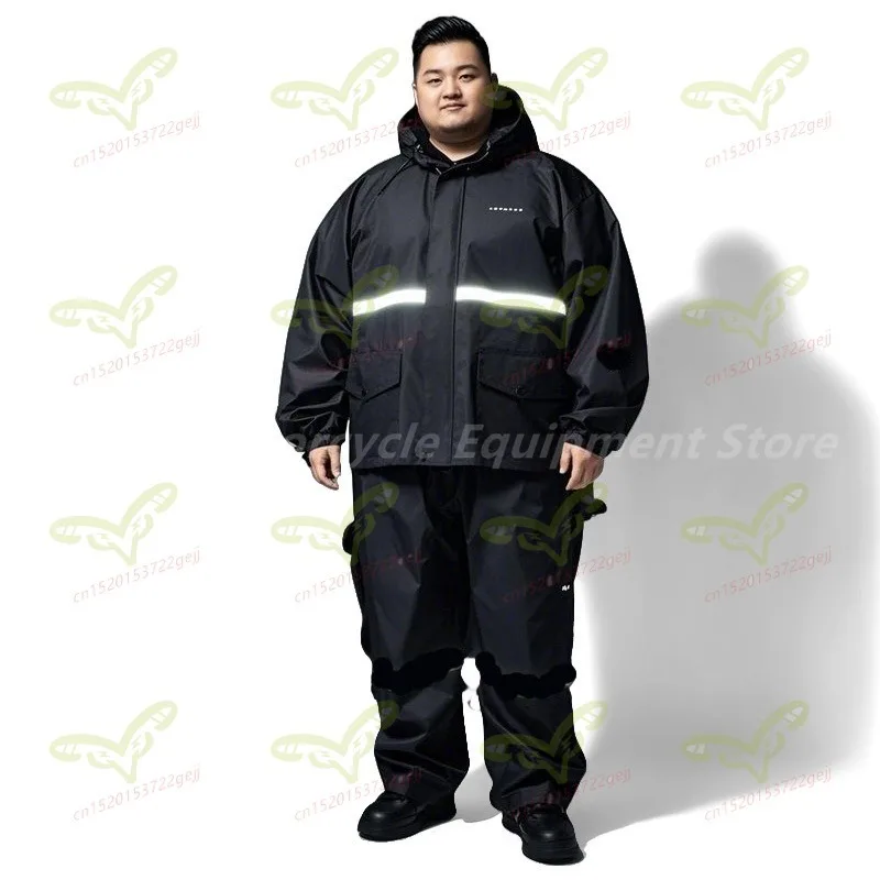 10XL 대형 사이즈 레인코트 및 레인 팬츠 대형 사이즈 이중 레이어드 브림 분리형 스타일 야간용 반사 오토바이 레인코트