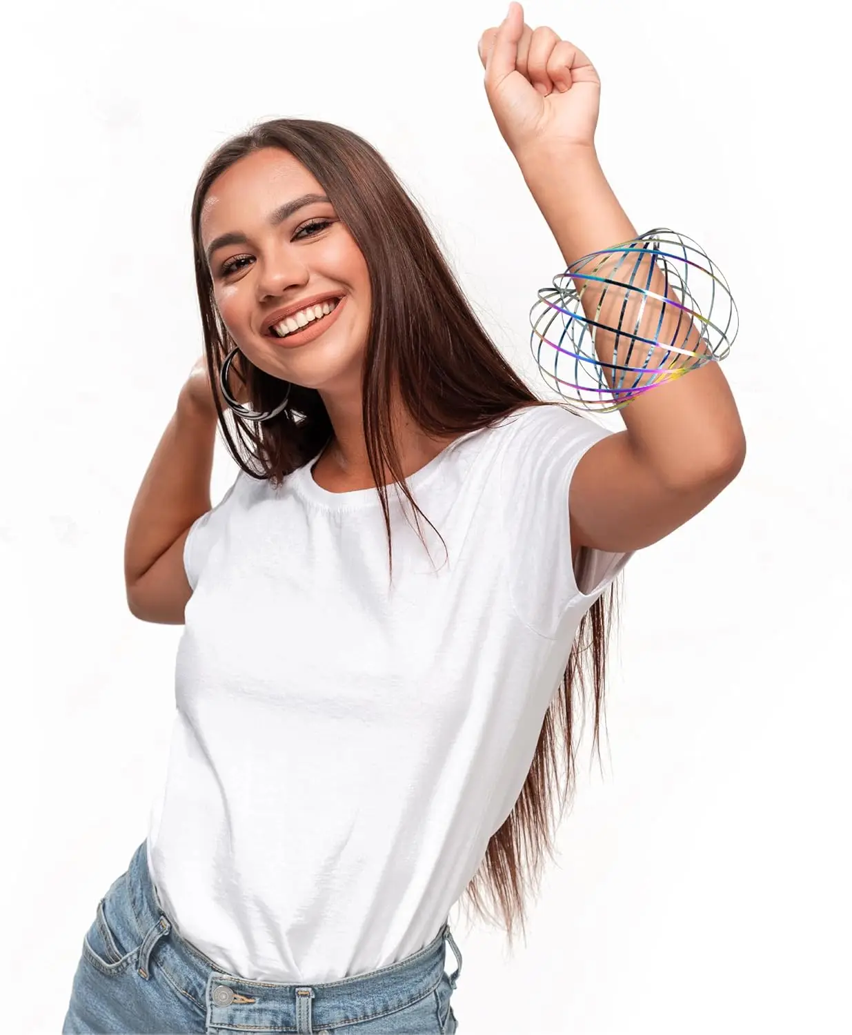 Flow Ring Spinner Ring Arm Toy Geometric Magic 3D Bracelet Spring Fidget Ring Rainbow Metal Circles Toys for Stress Relief Kids 4