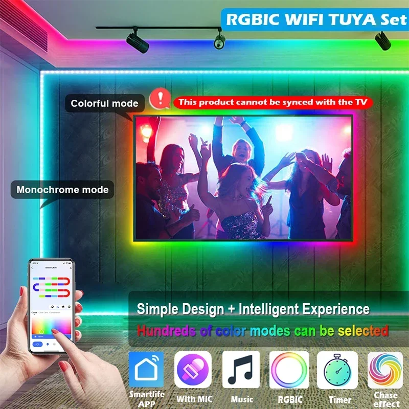 Description Picture 4 of item20M TUYA LED Strip Light 12LEDs/M Smartlife Wifi RGBIC Dreamcolor LED Strip WS2812B Addressable Light Lamp Work with Alexa