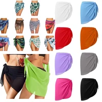 Summer Women Short Solid Sarong Swimsuit Coverups Beach Bikini Wrap Sheer Short Skirt Chiffon Skirt Scarf Swimwear Cover-ups
