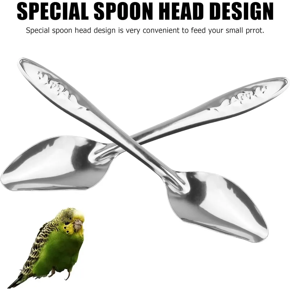 4.7" Bird Parrot Stainless Steel Metal Feeding Spoon Parrot Feeding Scoops Hand Spoons for Metal Bird Care Tool