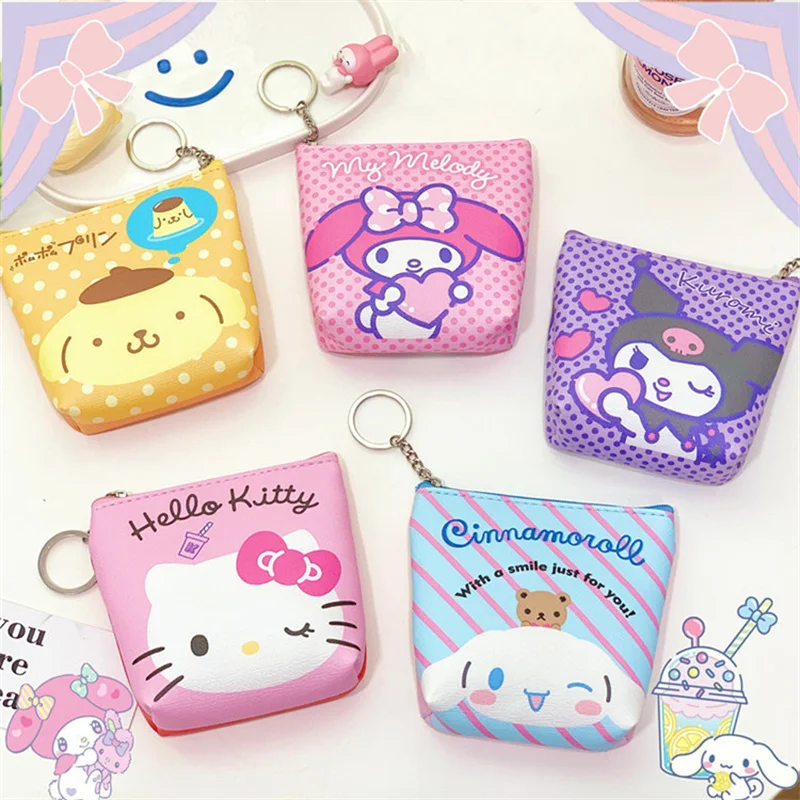 Plush Coin Purse Wallet Keychains Sanrio Wallet Hello Kitty My Melody Coin Purse Anime Cinnamoroll Pompom Purin Cute Children