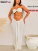 Weird Puss Elegant Women 2 Piece Set Midnight Thin Striped Knot Strapless Tops+Bandage Skirts 2023 Vacation Matching Clubwear 5