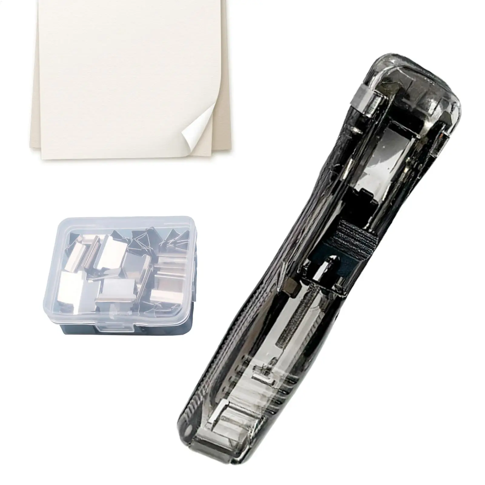 바인더 클립 스테이플러 45매 용량 파일 클램프 패스너(50개 금속 리필 포함) 데스크탑 재사용 가능 휴대용 사무실 학교 가정용