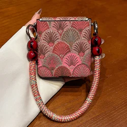 Elegant Red Seashell Pattern Phone Case with Beaded Woven Rope - Shockproof Back Cover - Z Flip6 or 7 FE (A)