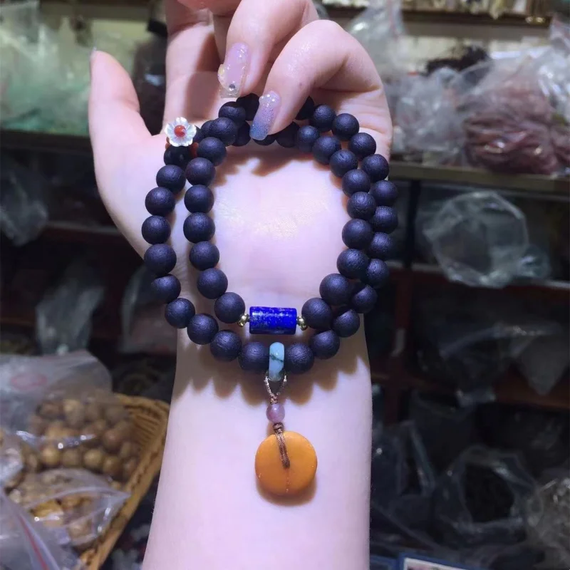 

Diy Black Oil Drop Agarwood Multi-Circle Bracelet Buddha Beads