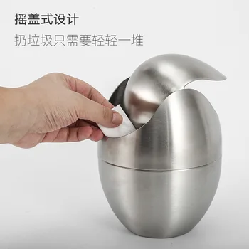 스테인레스 스틸 가정용 하이 뷰티 쓰레기통, 뚜껑이 있는 원형 미니 플립 종이 바구니 보관함, 데스크탑 쓰레기통