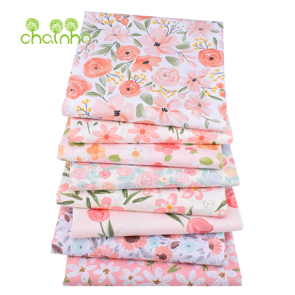 Chainho,Printed Twill Weave Cotton Fabric,DIY Quilting Sewing Material,Home Handmade Textile,Patchwork Cloth,Pink Series,25-6C1