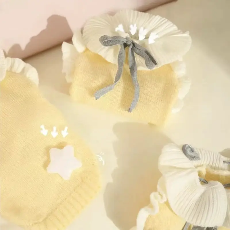 강아지 옷 귀여운 주름 장식 플러시 3차원 별 장식과 편안하고 부드러운 조절 가능한 칼라가 있는 소형견 스웨터