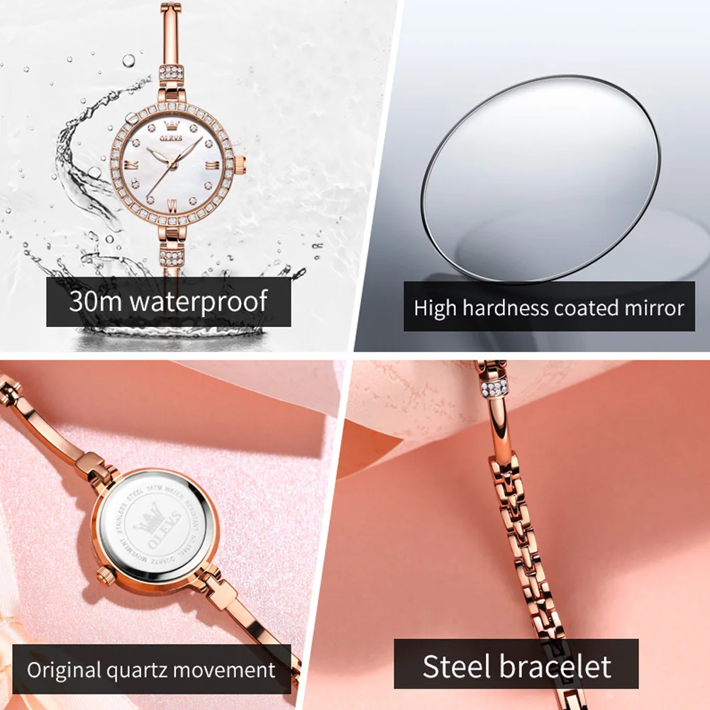 Women Watches OLEVS Bracelet Watch for Women Ultra Thin 8mm Luxury Fashion Quartz Wristwatch Diamond Dial Watch Gifts for Female