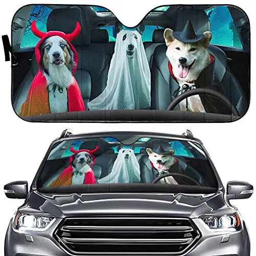 

Halloween Dog Lover Windshield Sun Shade Bengal Driver Front Window Sunshade Dog Family Sun Visor Shades for Truck SUV Car, Bloc