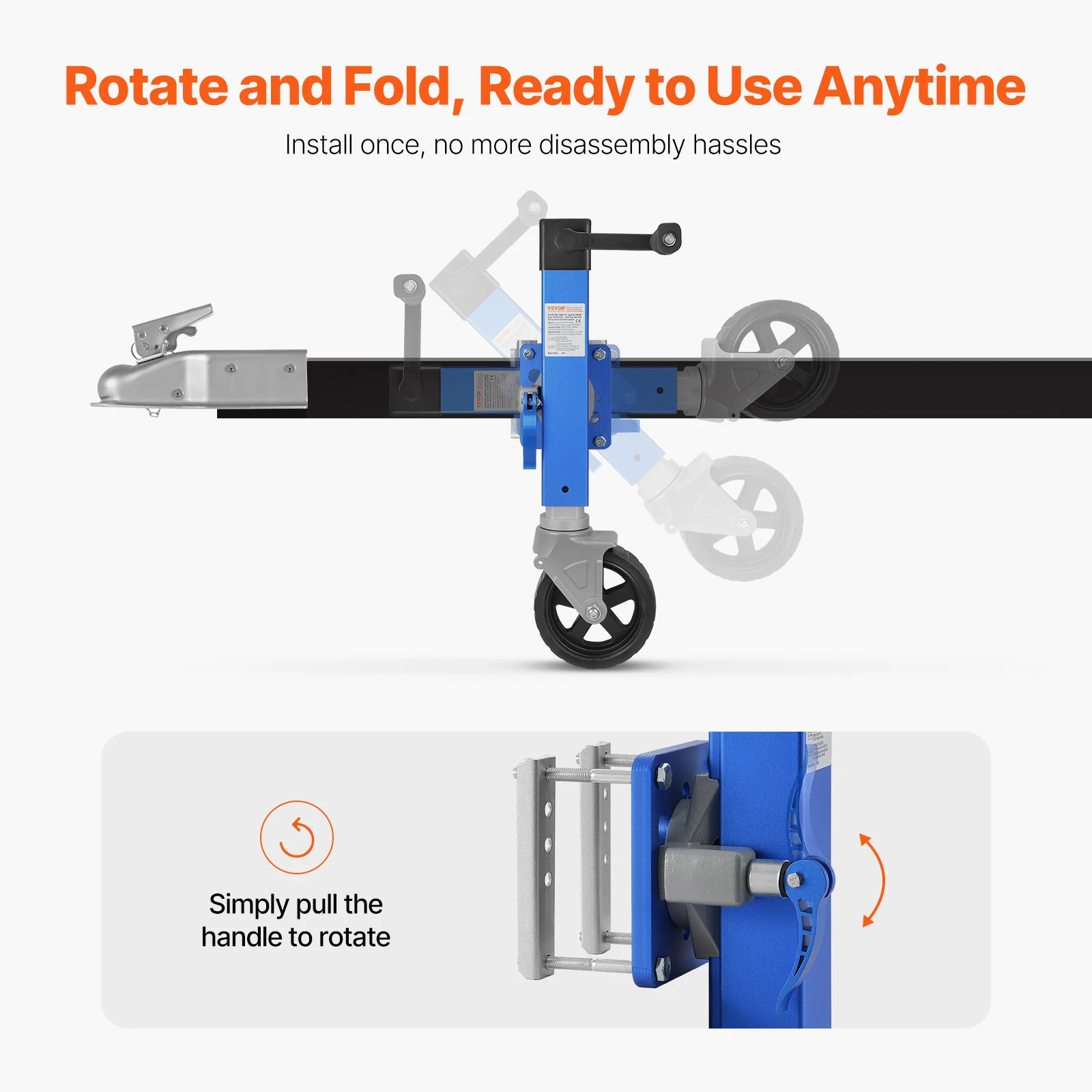 Aluminum Trailer Jack with PP Wheel for RV Boat