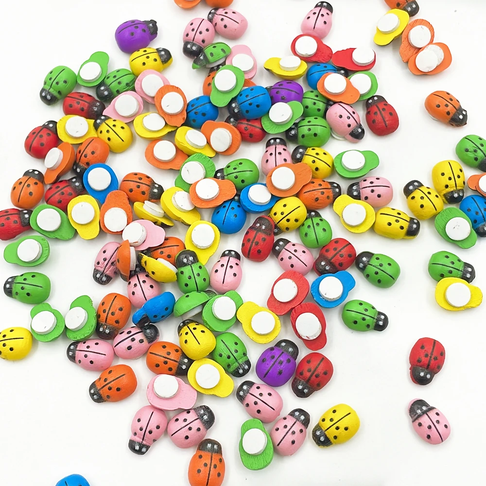 Wooden Mini Bee Ladybugs Stickers 100pcs 10x13mm Self Adhesive Red Painted DIY Craft Scrapbooking Home Garden Party Decoration wooden stickers