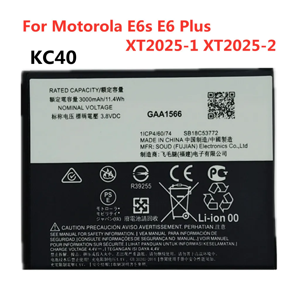 Batteria Del Telefono 1X3000Mah Kc40 Per Motorola Moto E6S E6 Plus Xt2025-1 Xt2025-2 Batterie Ricaricabili Per Smartphone Di Alta Qualità