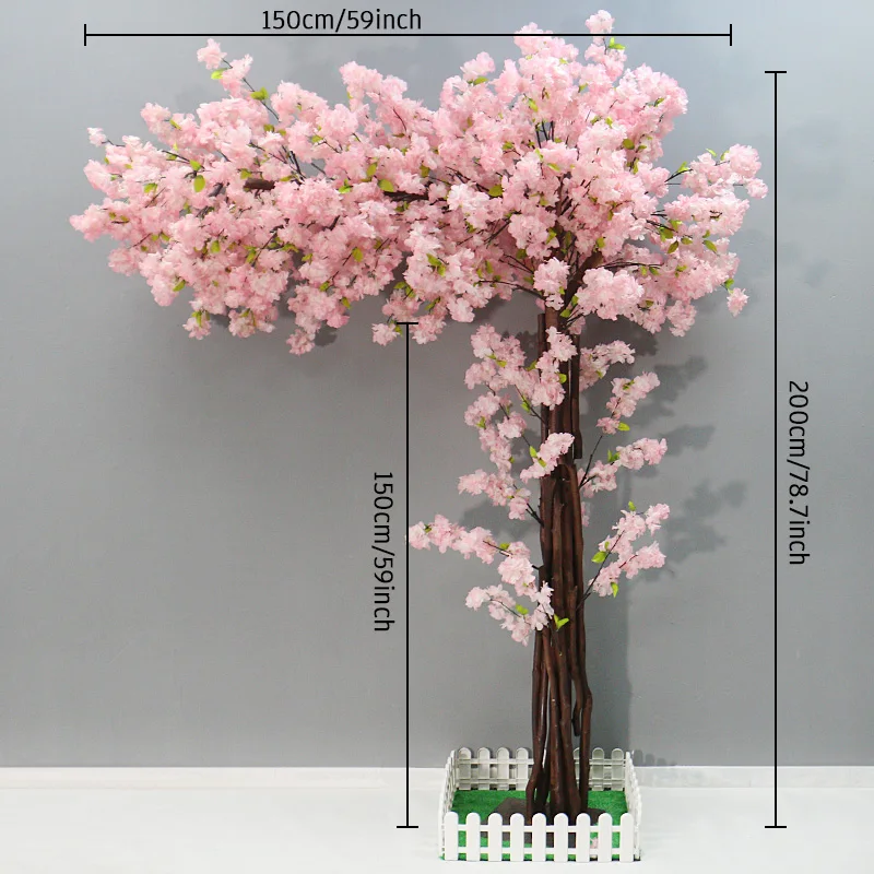Grandi alberi di ciliegio artificiali rosa, alberi di fiori di ciliegio finti, grande pianta decorativa per interni ed esterni, robusta base in ferro, per decorazioni per matrimoni,Extended-2.5mx2m