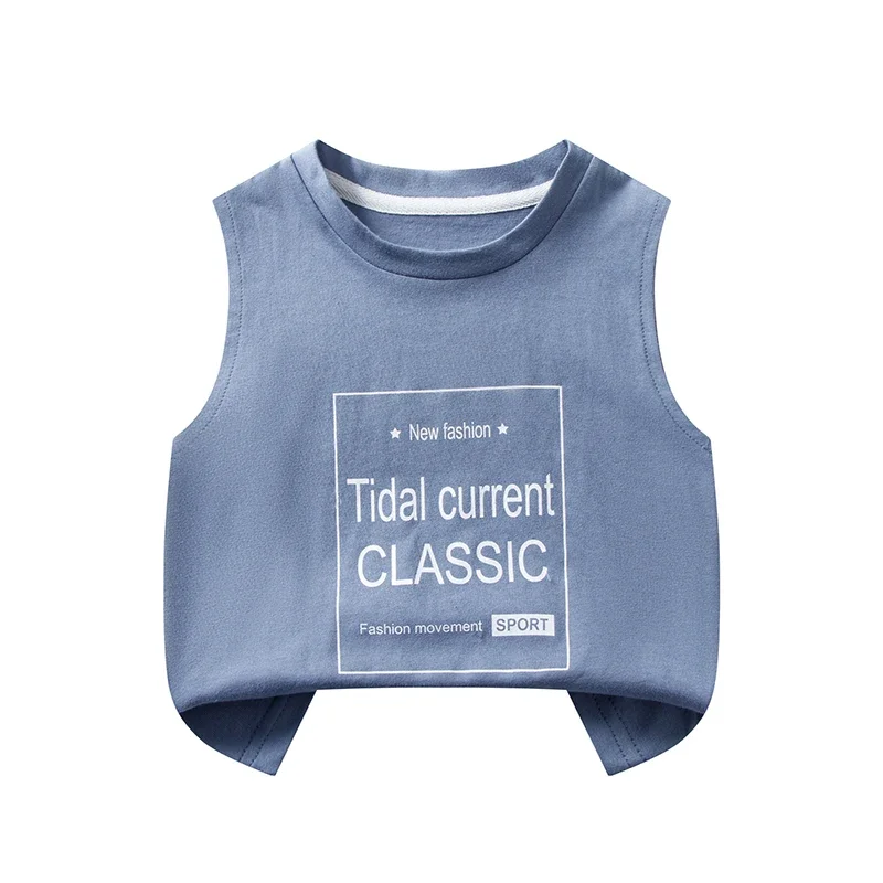 Children's Summer T-shirts Boys Girls Vests Sleeveless Cartoon Tee Tops 100% Cotton Comfortable Kids T-shirt Clothes Fashion New 6