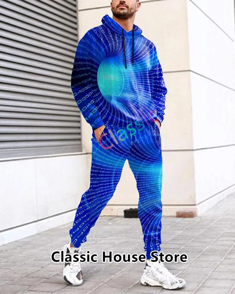 2023 Fashion Tracksuit For Men Black White Letter Printed Hoodie + Pants Suit Autumn 2 Pieces Long Sleeve Set Men's Clothing 6
