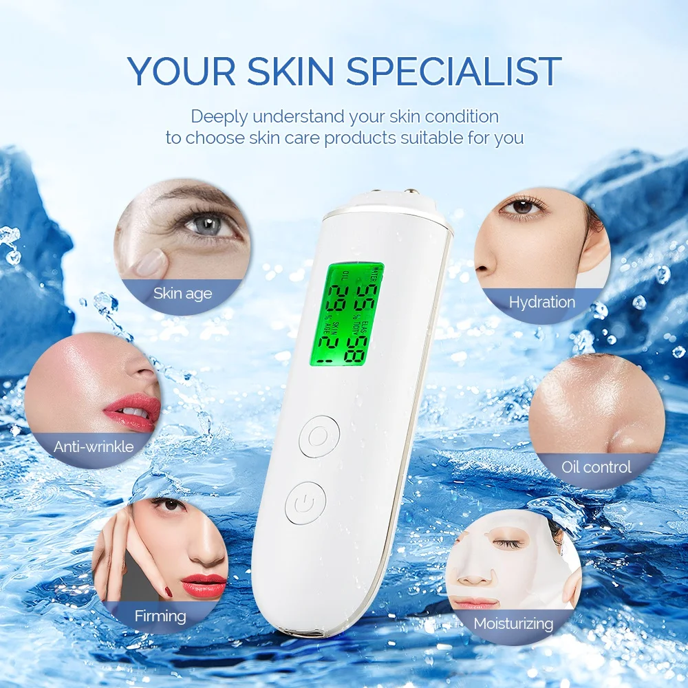 Skin Tester Face Skin Moisture&Oil Content Skin Analyzer Skin Water Cheek Elastic Skin Age Test Meter Fluorescent Agent Detector 3