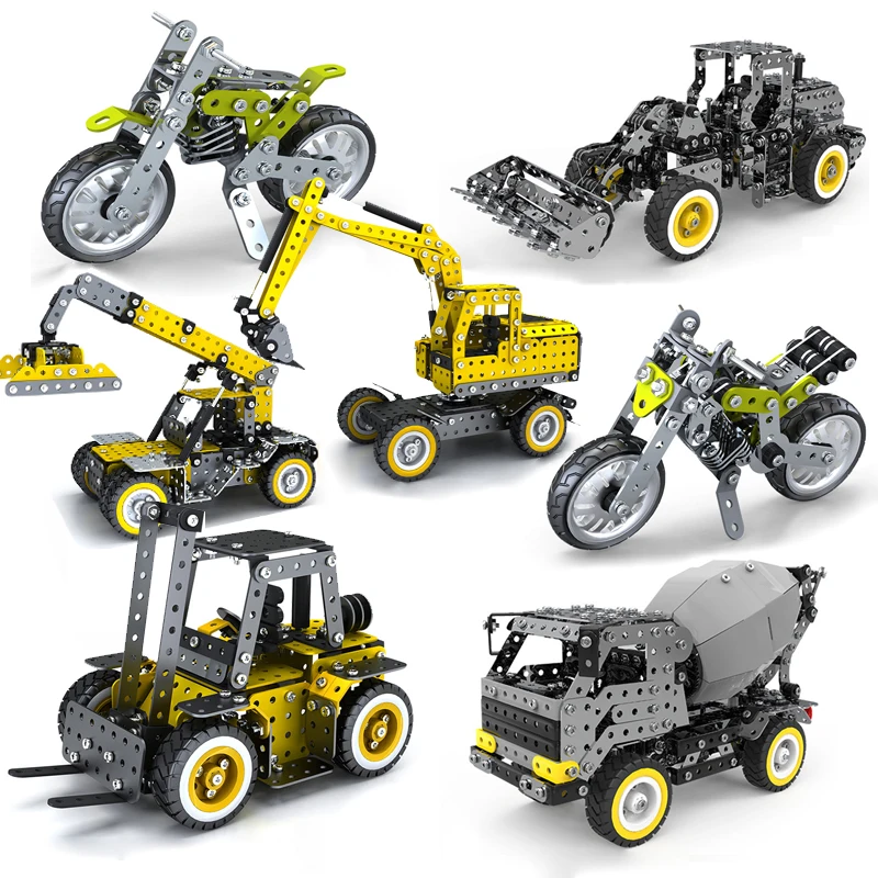 DIY Metal Assembly Engineering Car Alloy Screw Nut Assembly Building Block Forklift Motorcycle Model Children Toy Adult Gifts Building Block Toy Assemble Toy
