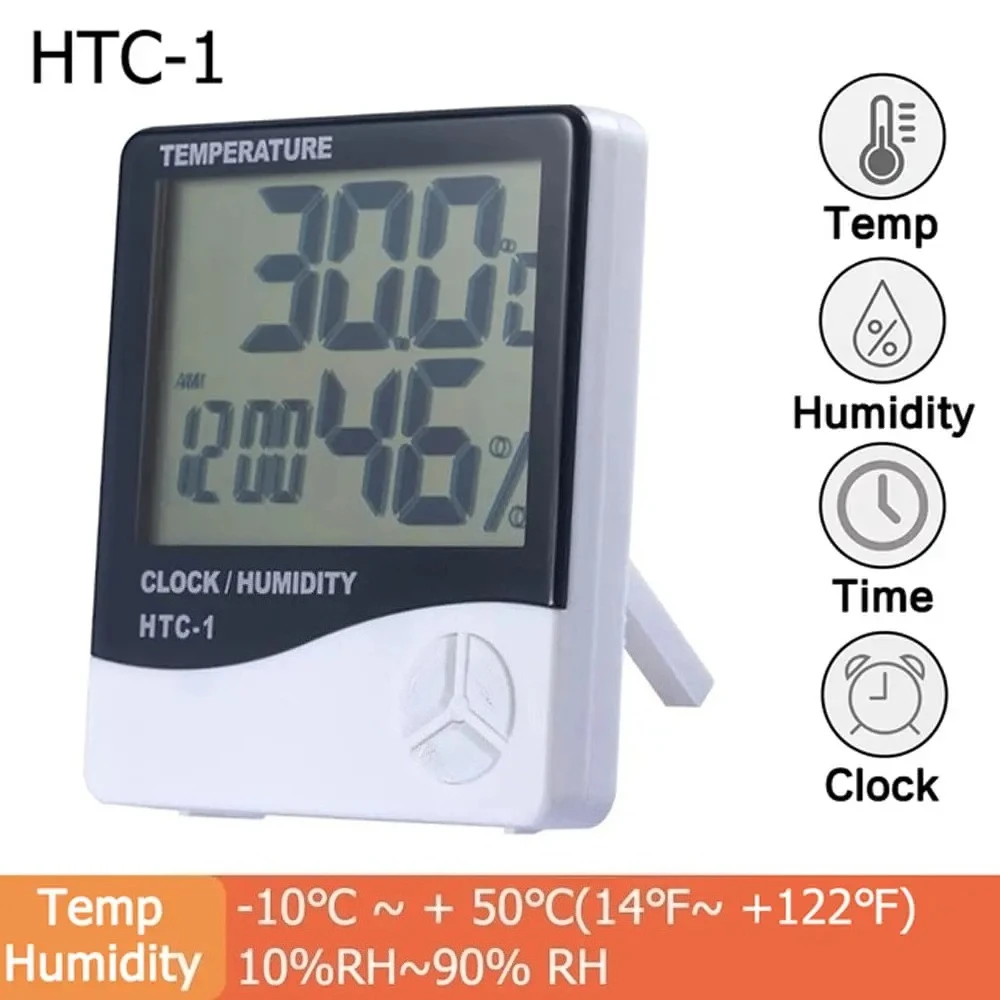 LCD 디지털 온도 습도 측정기 HTC-2/HTC-1 가정용 실내 실외 습도계 온도계 시계가 있는 기상 관측소