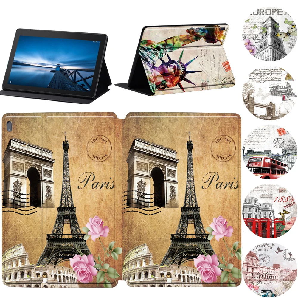 Custodia Per Tablet In Pelle Per Lenovo Tab M7/M8/M10 2Nd Gen 10.1/M10/M10 Fhd Plus/E10 10.1 Cover Pieghevole Antiurto Con Stampa Retrò