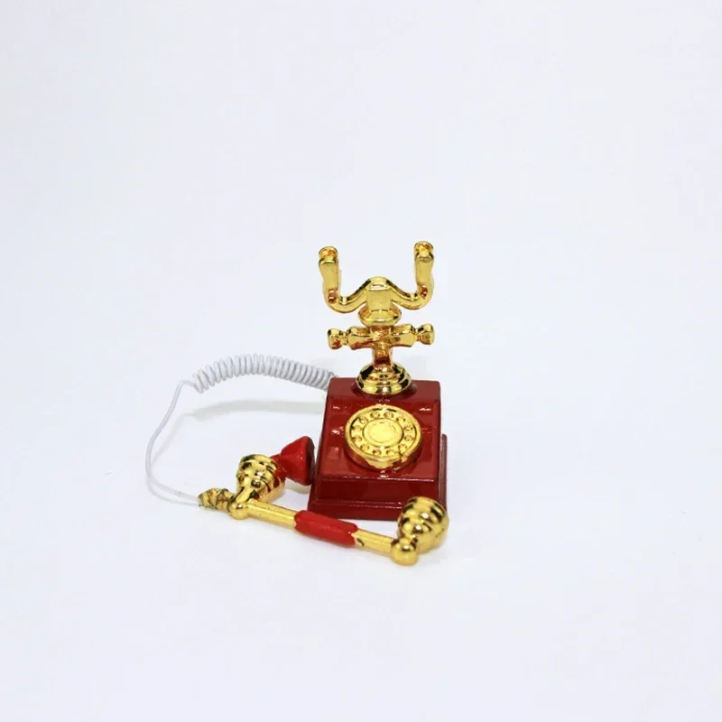 1:12 Home Decor Figurines Alloy Vintage Rotary Telephone Mini Retro Phone Model Miniature Phone Dollhouse Baby House Accessories 5