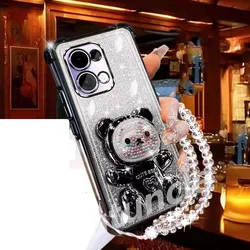 Shockproof Glitter Bear Bracelet Phone Case with Lanyard Holder - OPPO A60 4G (Black)