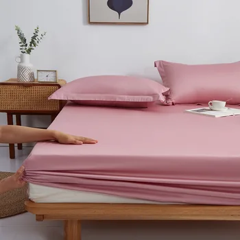 Set di lenzuola con angoli in puro cotone 100% solido Federe lenzuolo accogliente e delicato sulla pelle King Twin Queen Protezione per biancheria da letto a grandezza naturale 1