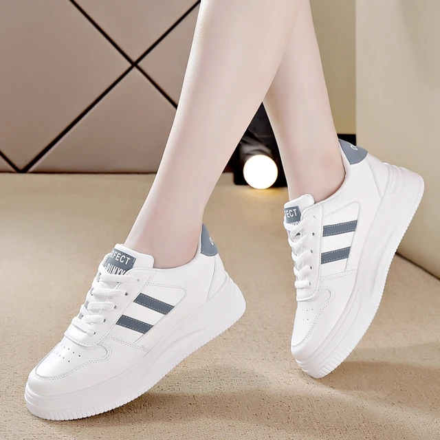 Kadın Sneakers Casual vulkanize ayakkabı beyaz deri yürüyüş platformu yassı  ayakkabı kadın spor ayakkabı Zapatillas De Mujer 2021 - AliExpress