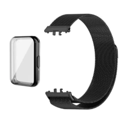 Milanese Magnetic Loop Metal Strap with TPU Case Screen Protector - Galaxy Fit 3 (Black Band and Case)