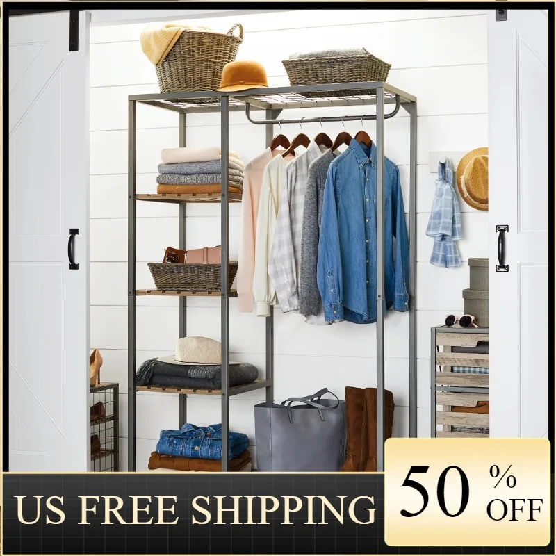 

Better Homes & Gardens Farmhouse Gray Wood and Metal Garment Rack