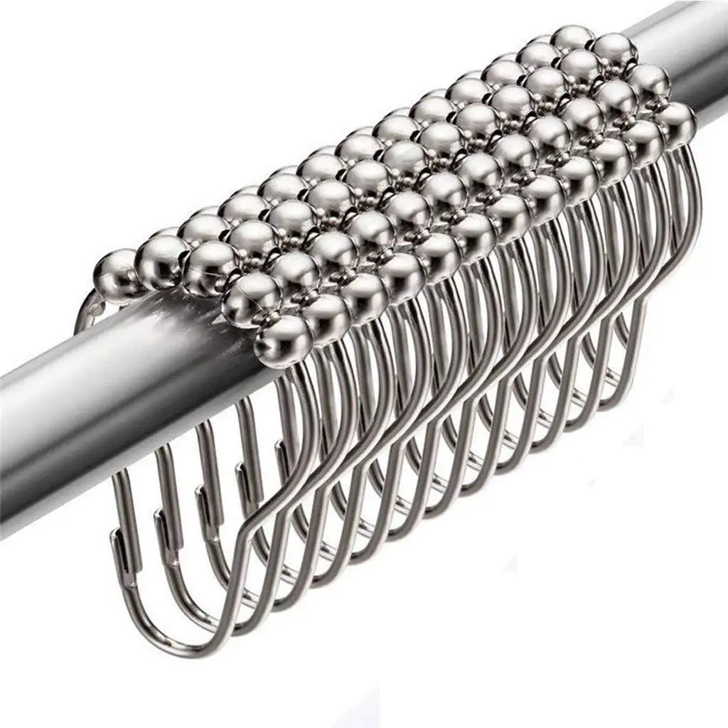 Rustproof Bath Curtain Rollerball 12 pcs/pack Shower Curtain Rings Hooks 5 Roller Polished Satin Nickel Ball Accessories