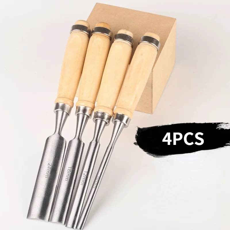 4pcs Wood Chisel Set For Woodworking Chisel Wood Grooving Chisel Flat Chisel Shovel Flat Shovel