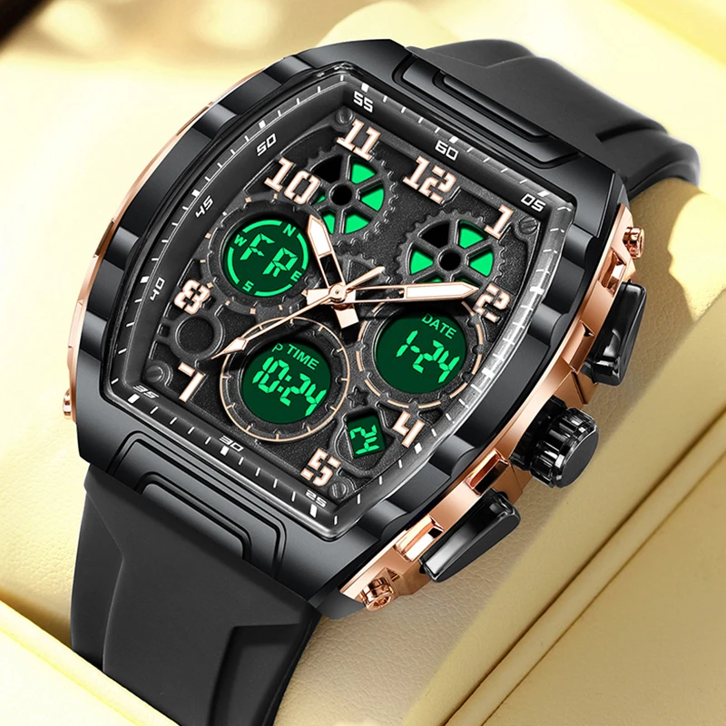 FOXBOX Digital Watch Men Top Brand Luxury LED Backlight Dual Time Waterproof Watch Men Outdoor Sports Men's Quartz Wristwatch