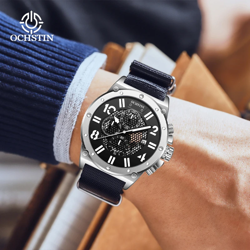 OCHSTIN creative nylon series multi-function quartz core new trend 2024 men's quartz watch men's waterproof wristwatch