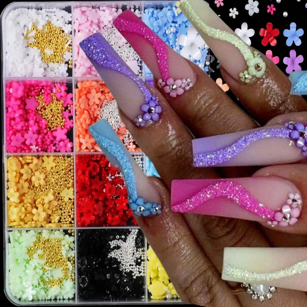 Colorful 3D Acrylic Flower Nail Charms