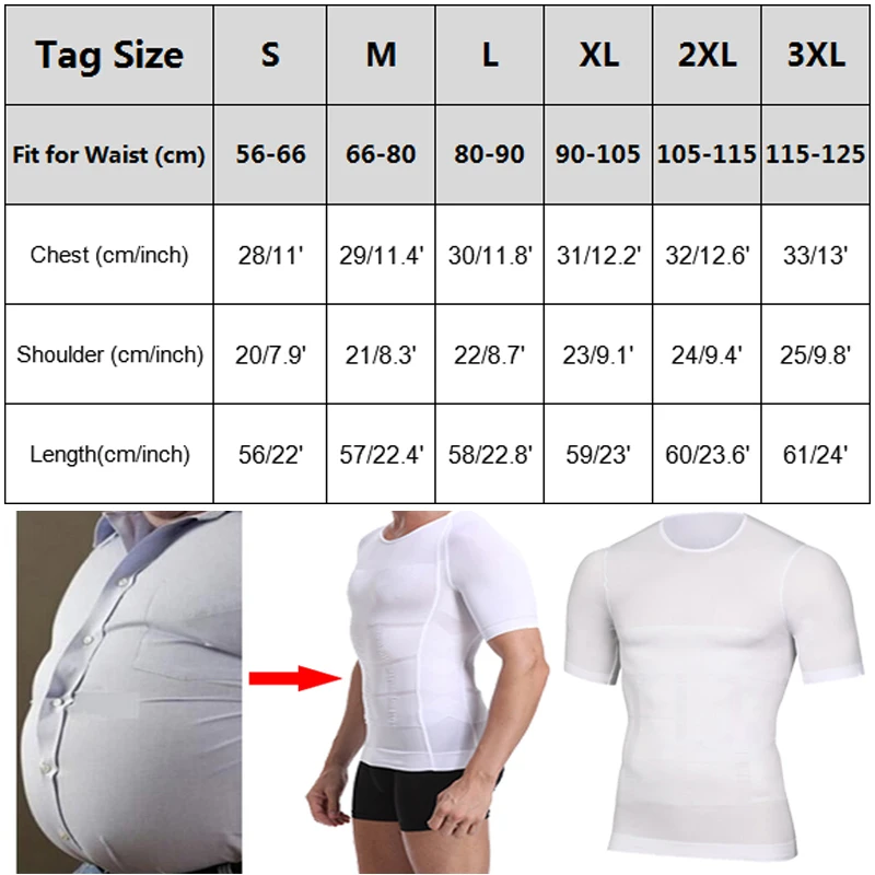 Men's Compression Shirt Undershirt Slimming Top Workout Vest Abdomen Slim Body Shaper Compression Short-Sleeve T-Shirt for Men