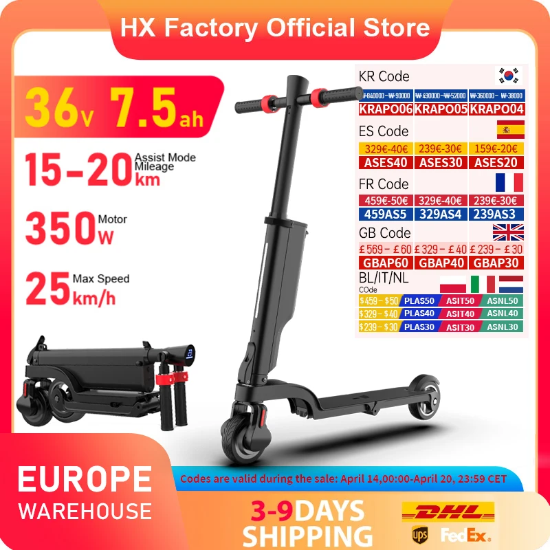 HX X6 Foldable Electric Scooter 7.5A 350W 25KM/H 36V 5.5 Inch For Adults