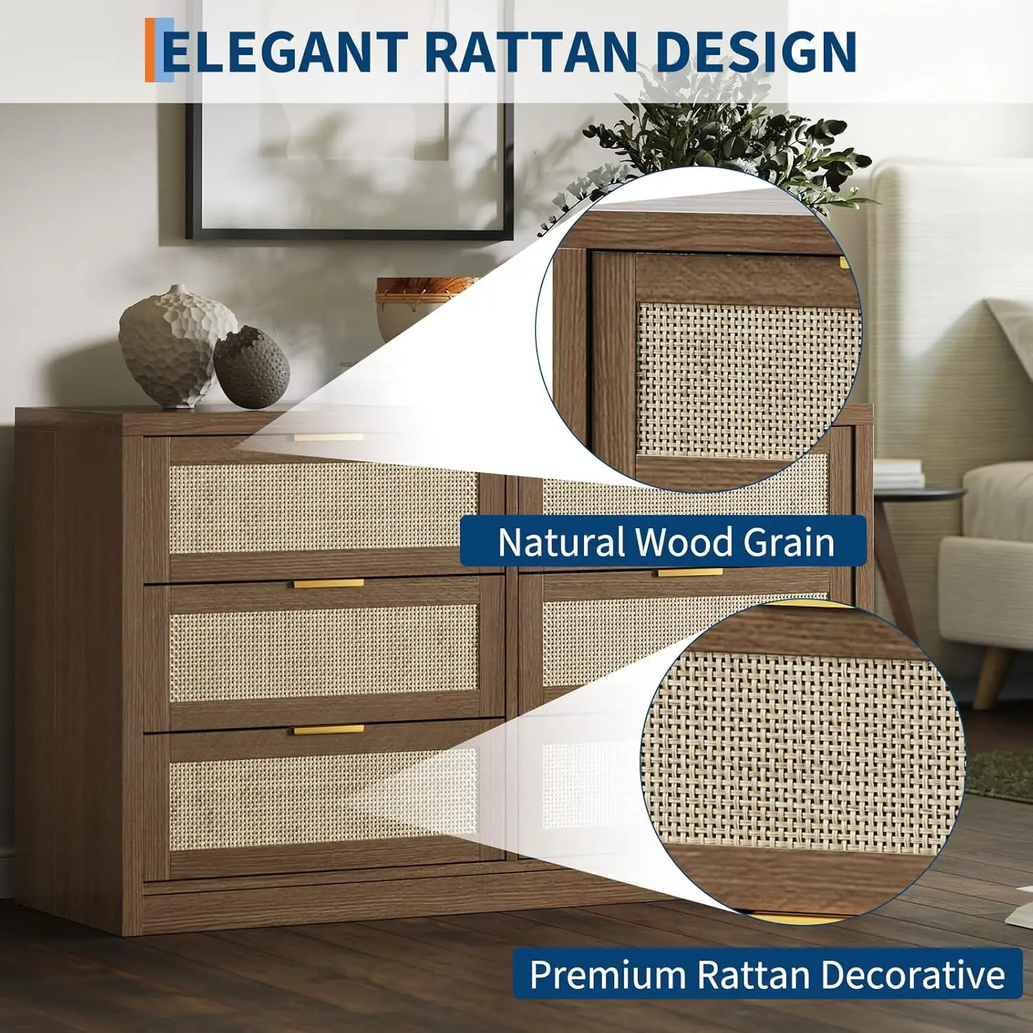 Rattan 6-Drawer Dresser 5