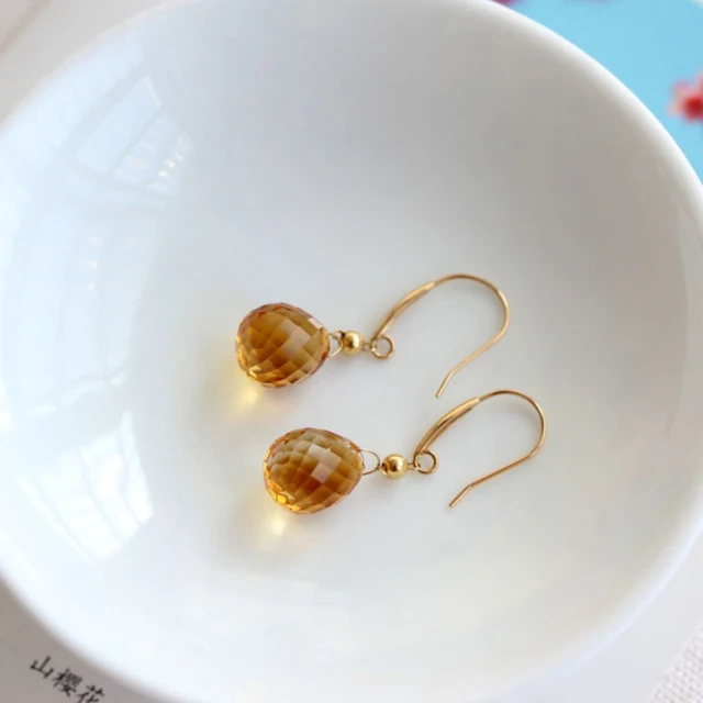 Boucles d'oreilles classiques en cristal jaune à facettes pour femmes, artisanat stéréoscopique, goutte d'eau, breloque, bijoux de fin de rêve, banquet 1