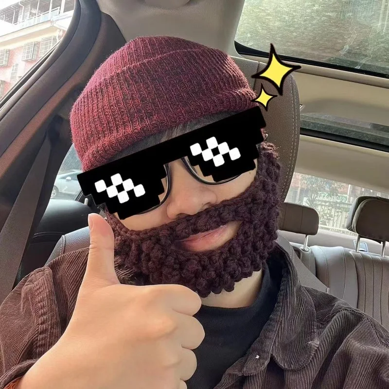 Hip-Hop Adult Hat Big Beard Fake Beard Hat Mask Hand Knitted Warm Wool for Men Women winter hat winter accessories knitted hat scarf set