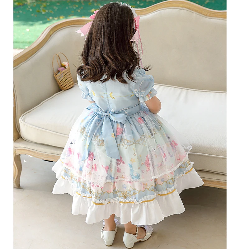Summer Victorian Retro Lolita Dress for Girls Kid Short Sleeve Maid Costume Girl Child Tutu Skirt For Girl Princess Girls' Dress