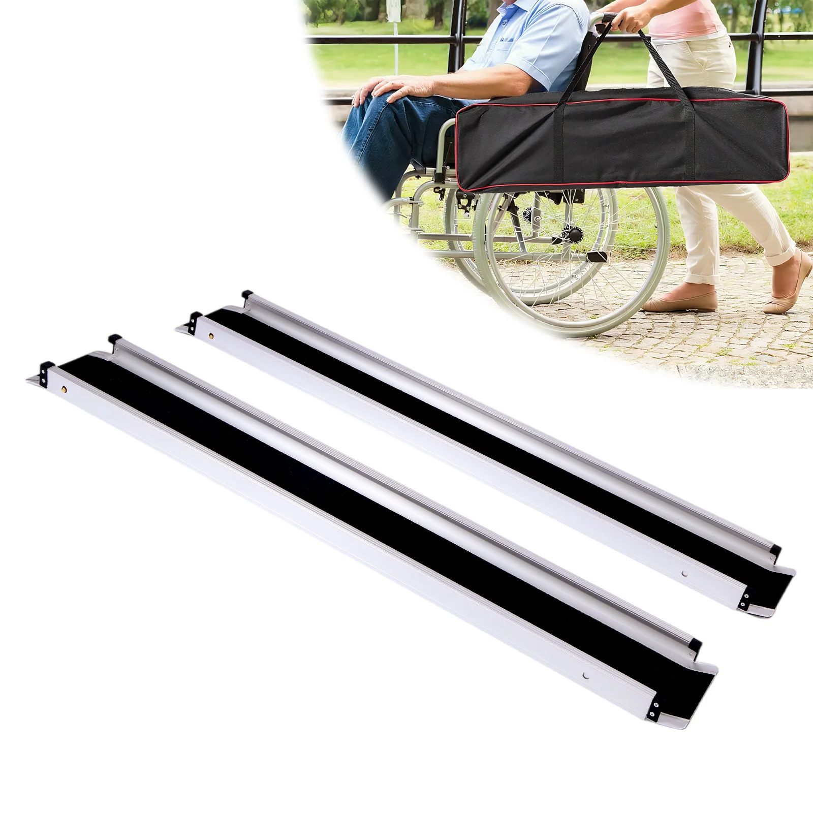 Adjustable Aluminum Ramps Portable Folding Threshold Wheelchair Ramp with Handbags Door Threshold Wheelchair Ramps for Doorways