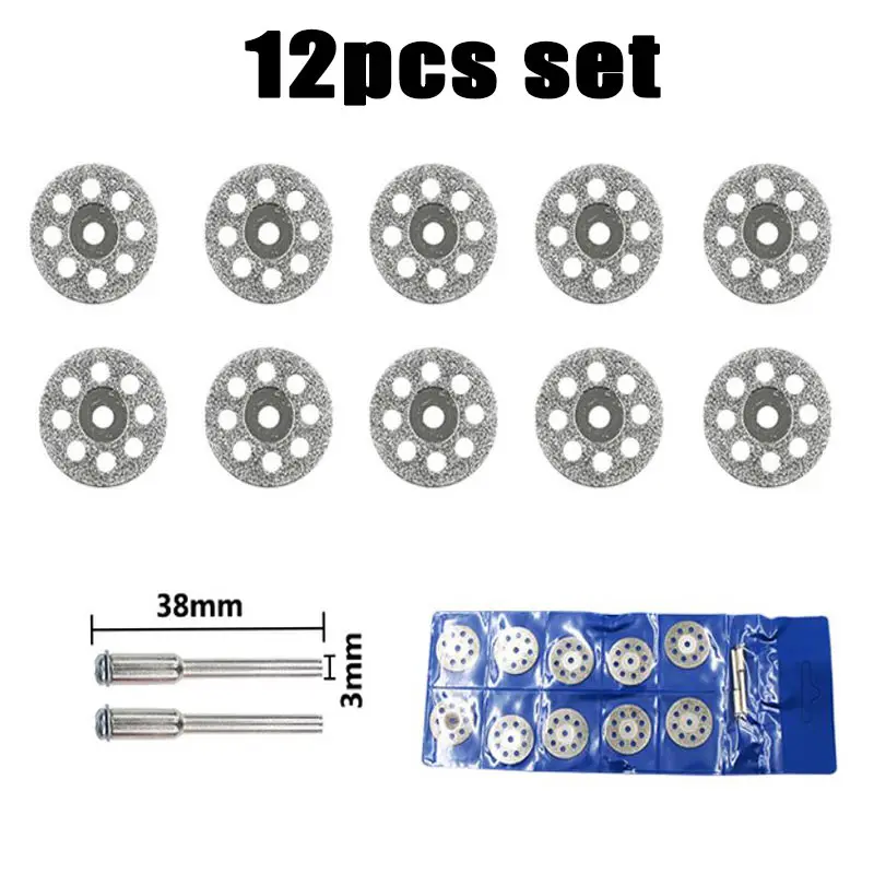 

12pcs Set 20mm 22mm 25mm 30mm Diamond Saw Blade With Mandrel for Dremel Rotary Tools Mini Diamond Cutting Disc