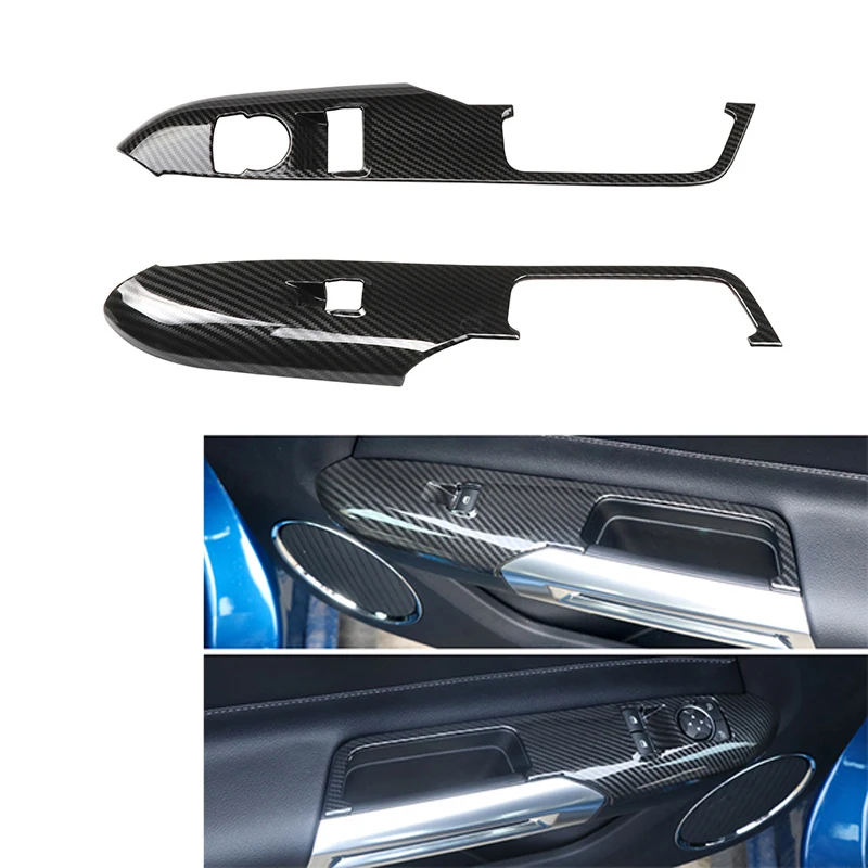 

Автомобильный ABS черный углеродное волокно текстура стеклоподъемник переключатель панель Крышка для Ford Mustang 2015-2019 автостайлинг