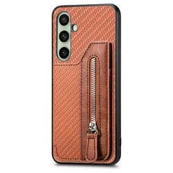 Luxury Leather Zipper Wallet Phone Case - Galaxy A27 5G (Brown)